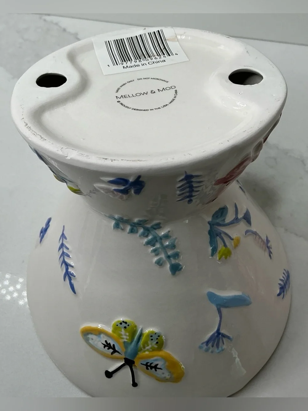 Mellow & Mod Pet Bowl Elevated and Tilted Small Ceramic FLORAL Dish New